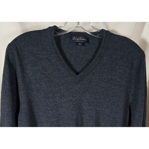 Brooks Brothers Saxon Wool V‎ Neck Pullover Sweater Men's Medium Charcoal Gray